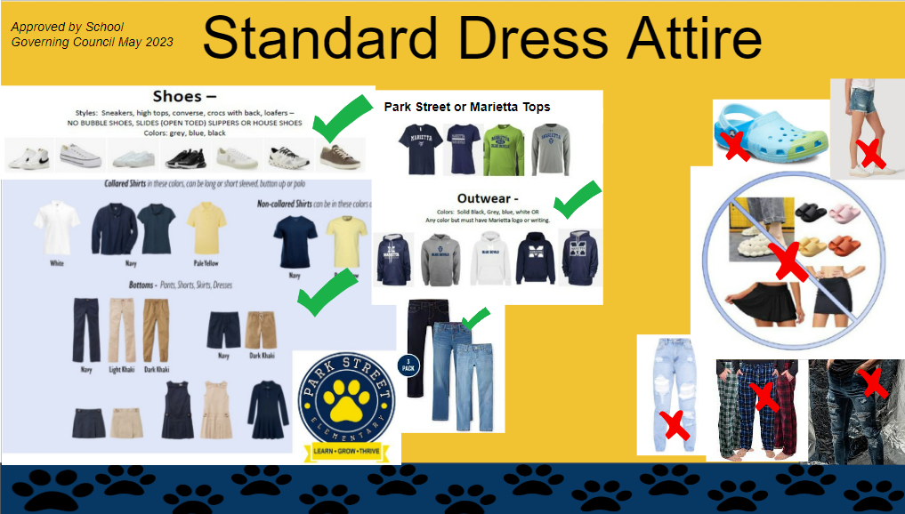 Images of uniforms allowed at Park Street, detailed later on page